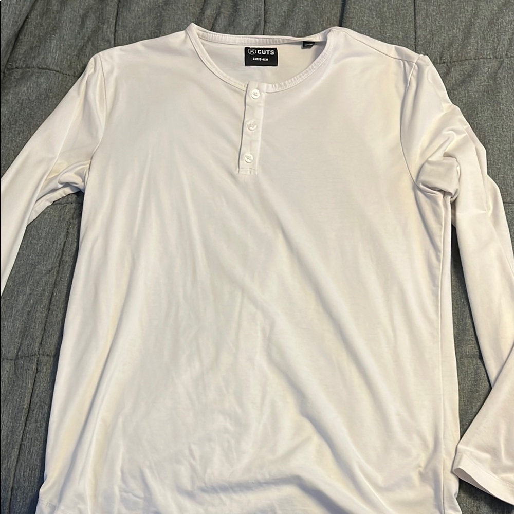 Men's White Cuts Clothing Henley Shirt